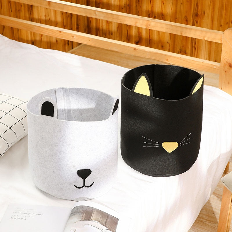 Felt Fabric Laundry Basket Toy Storage Baskets Bin For Kids Dog Toys Clothes Organizer Cute Animal Laundry bucket