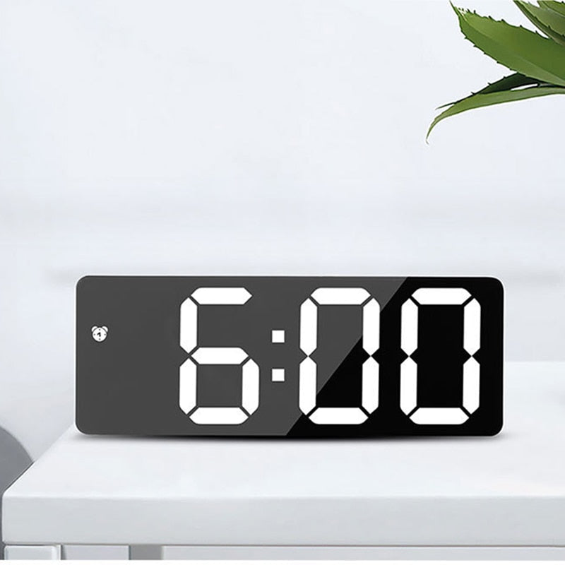 LED Mirror Screen Alarm Clock Creative Digital Clock Voice Control Snooze Time Date Temperature Display Rectangle/Round Style