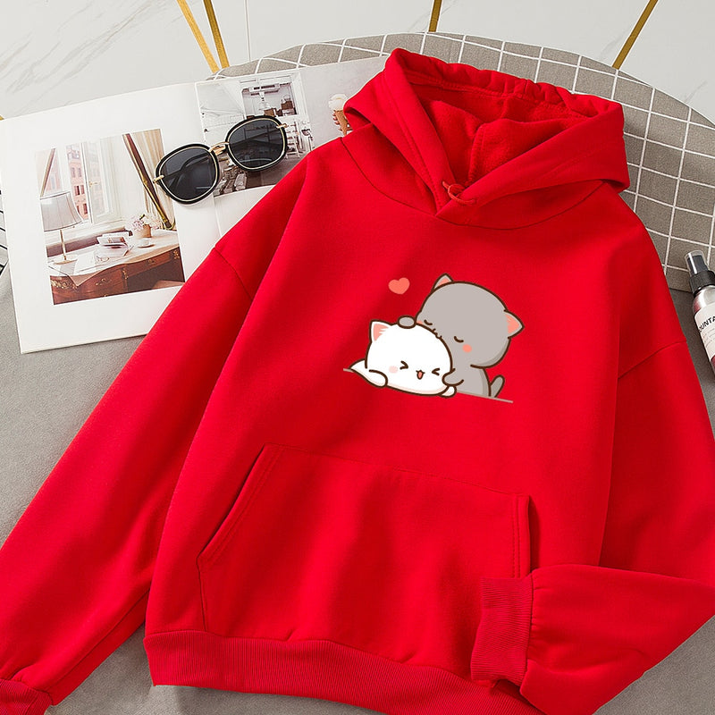 Sudadera con capucha de otoño para mujer, sudadera de moda coreana para mujer, jersey de Anime Kawaii, ropa de calle, sudaderas de talla grande para parejas