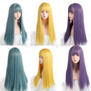 VICWIG Cosplay-Perücke mit Pony Synthetisches glattes Haar 24 Zoll lange hitzebeständige rosa Perücke für Frauen