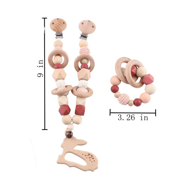 Baby Toys Silicone Beads Teethers Wooden Rings Handmade Bracelet Pacifier Chain Clips Teething Pram Stroller Bell Baby Products