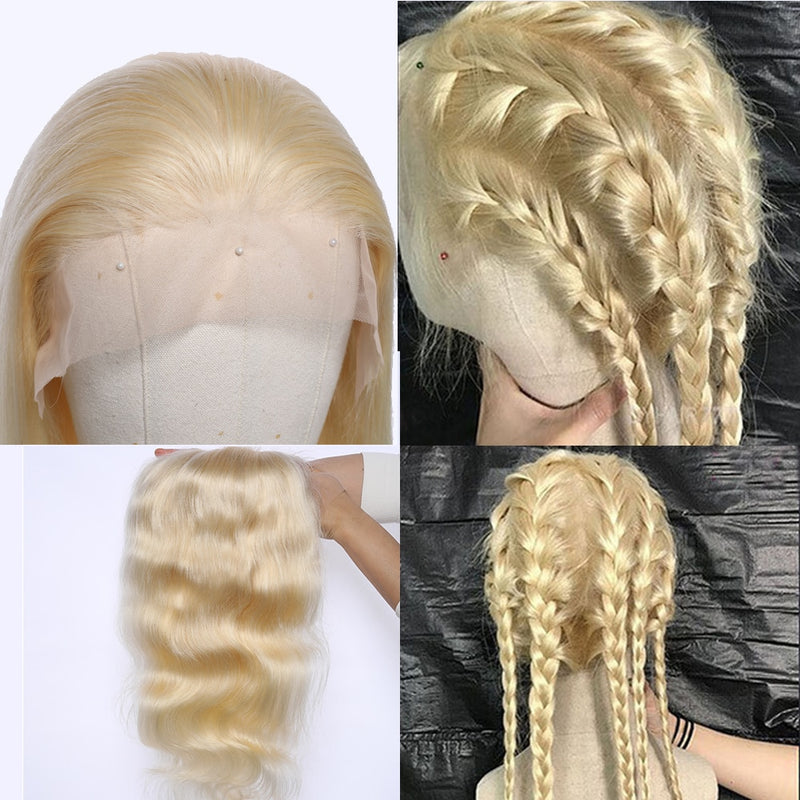 Pelucas llenas del cordón Cabello humano Onda profunda 30 pulgadas 613 Honey Pelucas llenas del cabello humano del cordón Pre arrancó el pelo Remy con el pelo del bebé para las mujeres