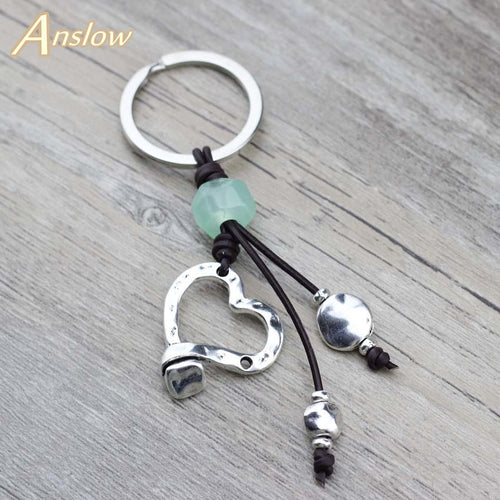 Anslow New Design Key Chains Vintage Leather Cord Handmade DIY Heart Couple Loves' Key Rings For Women's Bag Key Door  LOW0010KY