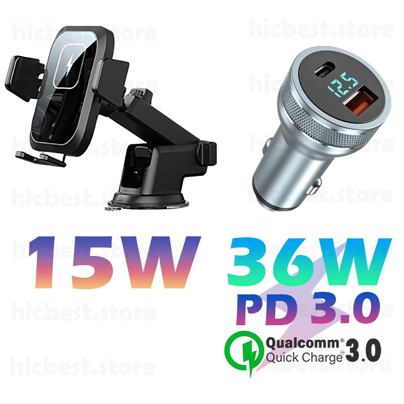 15W Wireless Car Charger Phone Holder for iPhone Wireless Charging Car Induction Charger Mount for iPhone 12 SE 11 8 Samsung S20