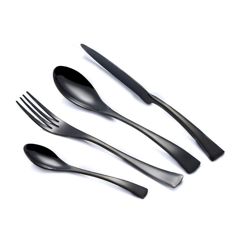 2018 Wholesale 4Pcs/set Black Cutlery Set Box Packaging Stainless Steel Western Knife Cutlery Kitchen Dinnerware Tableware Set