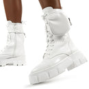 Women Boots 2020 Fashion Chunky Boots Pocket Platform Boots White Shoes For Women Autumn Winter Boots High Heels Botas Mujer