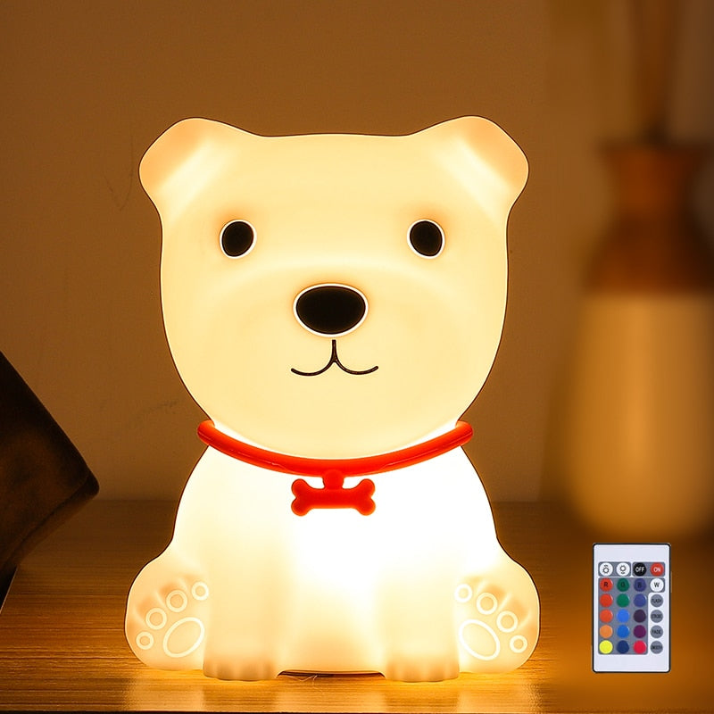 LED Night Light  Cute Dog Lamp Touch Sensor Remote Control Children Kids Baby Lamps Bedroom Table Room Veilleuse Bedside Decor