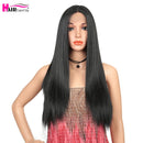 Peluca recta larga de 26 ", pelucas de encaje sintético para mujeres negras, resistente al calor, naturaleza, negro, parte media, cabello Expo City