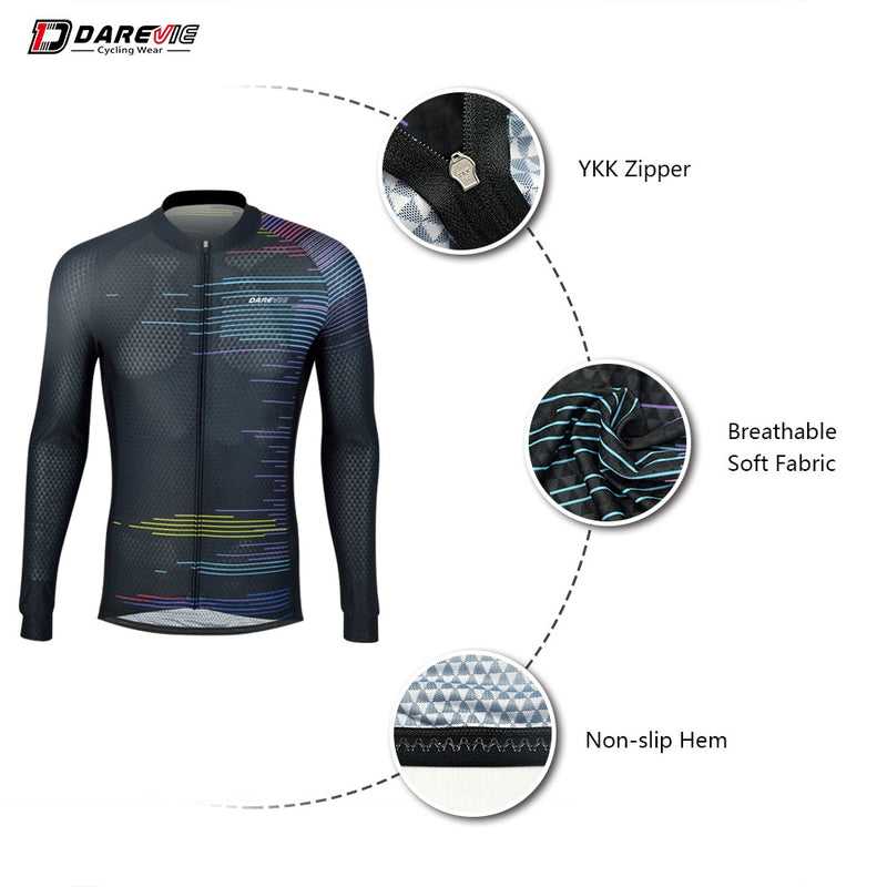 DAREVIE Cycling Jersey Summer Breathable Quick Dry Men Cycling Long Sleeve Jersey High Quality Non-Slip Pro Team Cycling Jersey