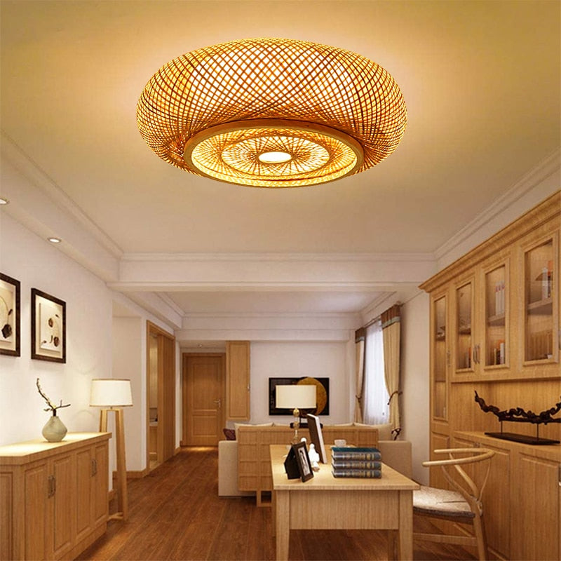 Luces de techo de bambú para sala de estar, cubierta de luz de techo colgante de estilo chino, lámpara de techo para dormitorio, cocina, decoración del hogar