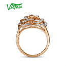 Anillos de oro VISTOSO para mujer, anillo de oro rosa de 14K 585 genuino, anillos de compromiso de promesa de diamantes brillantes, joyería fina de aniversario