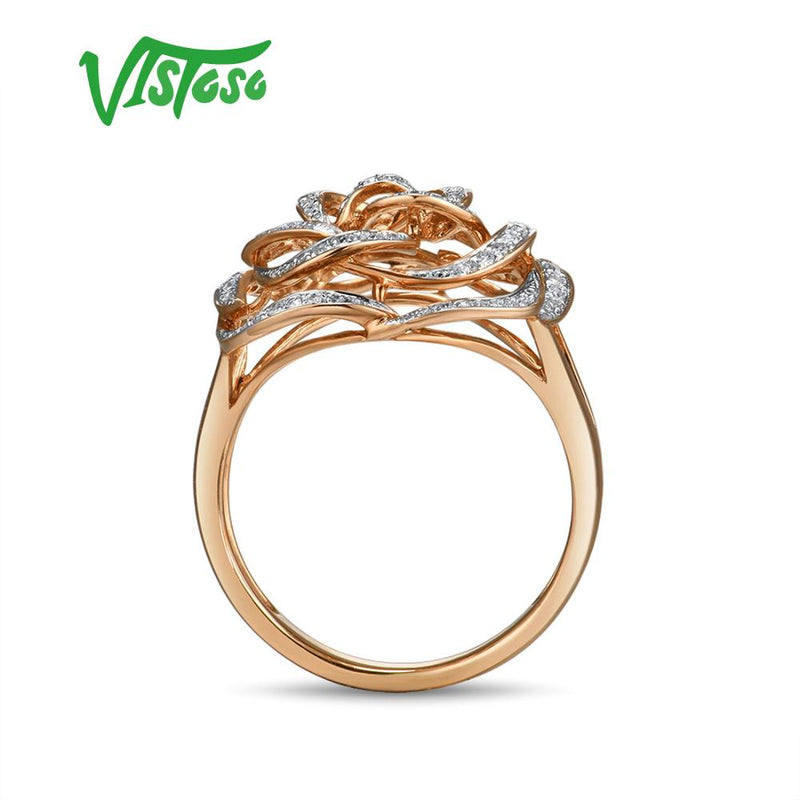 Anillos de oro VISTOSO para mujer, anillo de oro rosa de 14K 585 genuino, anillos de compromiso de promesa de diamantes brillantes, joyería fina de aniversario