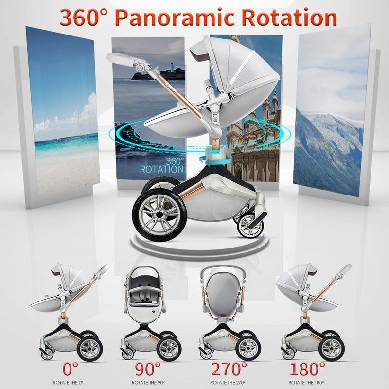 Hot Mom Kinderwagen 3 in 1 Reisesystem mit Stubenwagen und Autositz, Kinderwagen mit 360° Rotationsfunktion, Luxuriöser Kinderwagen F023