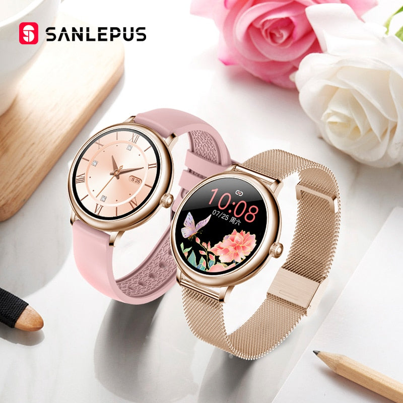 2022 SANLEPUS, reloj inteligente elegante para mujer, reloj de pulsera resistente al agua de lujo, reloj inteligente informal de acero inoxidable para chicas para Android iOS