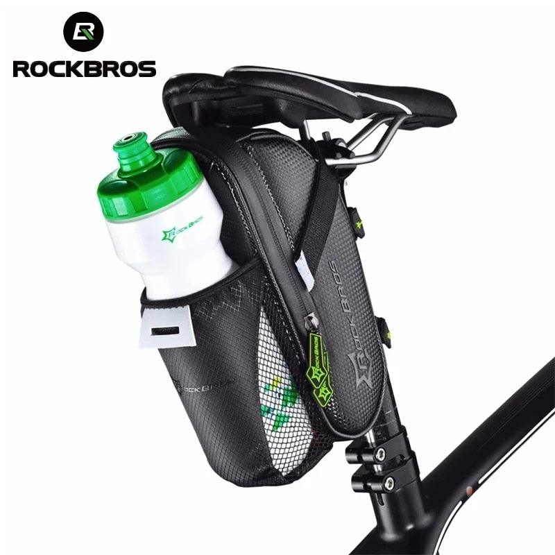 ROCKBROS Water Bottle Rainproof Bike Bicycle Rear Bag With Pocket Bicycle Tail Seat Saddle Bag Reflective Pouch Bike Accessories