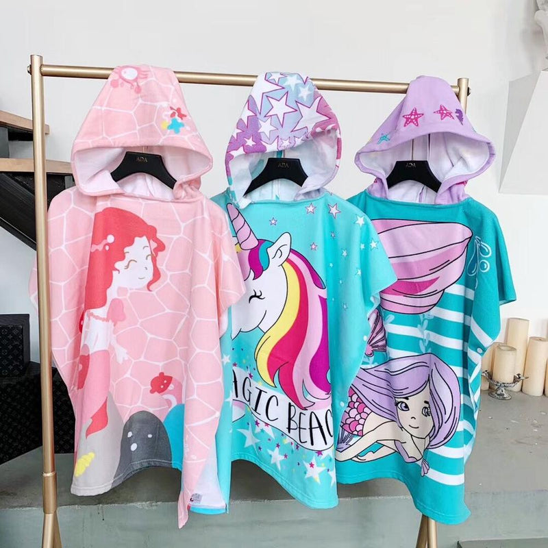 Towel Poncho for Children Gym Sports Hooded Unicorn Mermaid Bathrobe Kids Surf Pool Changing Robe Baby Girl Boy Swimming Towels