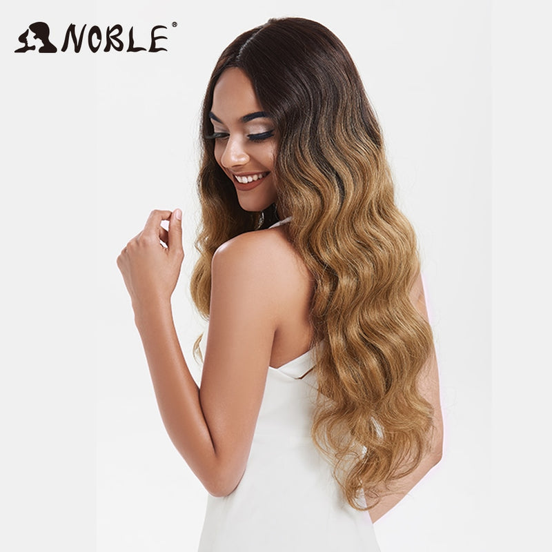 NOBLE Cosplay Long Wavy Wigs for Black Women Synthetic Blonde Wigs 30 Inch Heat Resistant African American Synthetic Lace Wig