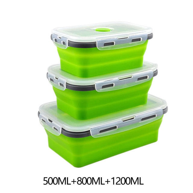 Contenedores de almacenamiento de alimentos con tapas de silicona plegable BPA almuerzo gratis caja de ensalada de frutas Set reezer apto para microondas