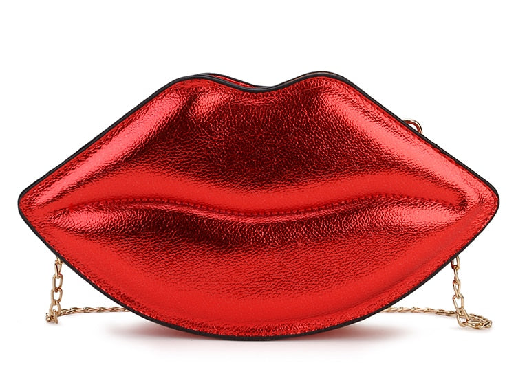 Bolso de mano de día para mujer con estilo de labios Sexy, bolso de hombro con cadena, bolso cruzado para mujer, bolso rojo de piel sintética a la moda 2021