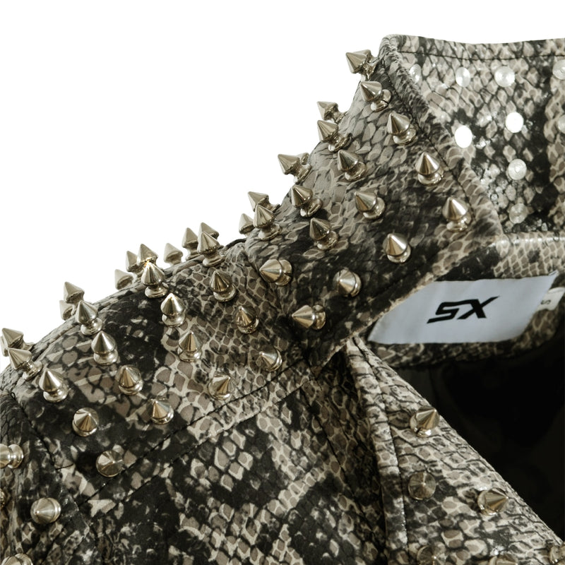 Neue Frauen Frühling Leopardenmuster PU Niet Jacke Reißverschluss Nieten Mantel Revers Kragen Moto Gürtel Weibliche Kunstleder Windschutz Oberbekleidung