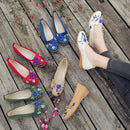 Marca Veowalk, apliques de flores en 3D, zapatillas de Ballet sin cordones de lino para mujer, tela transpirable, zapatos chinos informales para mujer, bailarina