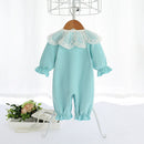 Newborn Toddler Infant Baby Girls Rompers Lace Collar Jumpsuit Playsuit Little Girls Outfits Baby Clothes Blue 0-2T