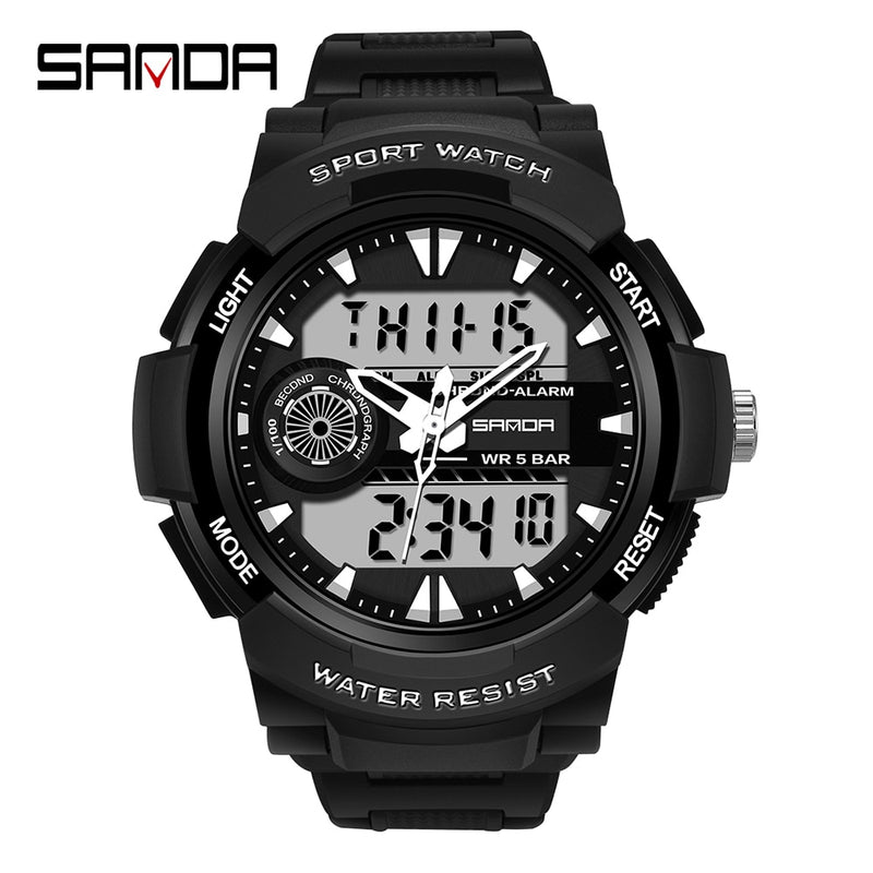 SANDA Watches For Men 50M Waterproof Clock Alarm reloj hombre Dual Display Wristwatch Quartz Military Watch Sport Mens Relogio