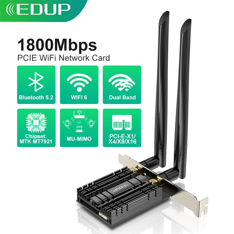 EDUP 3000Mbps WiFi 6 PCI Express Blue-tooth 5.1 Adaptador Banda dual 2.4G / 5GHz 802.11AC / AX Tarjeta de red inalámbrica Intel AX200 PCIe