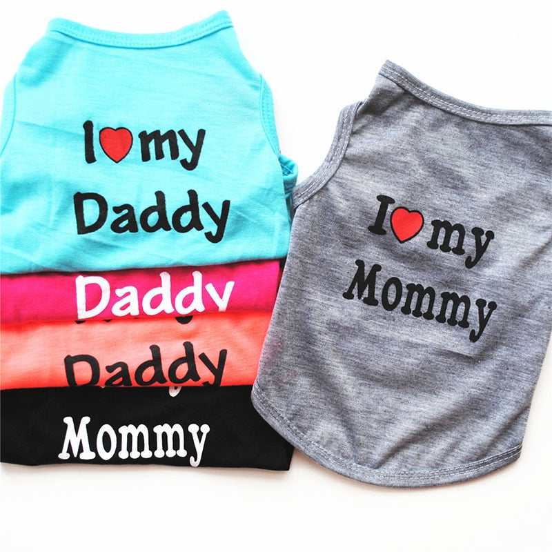 Haustierkleidung Lässige Hündchen-Katzen-Kleidung "I Love Mommy &amp; Daddy"-Druck-Katzen-Weste-T-Shirt 100% Baumwoll-T-Shirt Katzen-Kätzchen-Kleidung