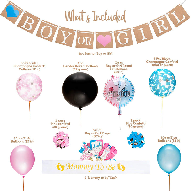 Gender Reveal Party Supplies Baby Party Decoration BOY OR GIRL Flag Pulling Confetti Balloons Photo Props