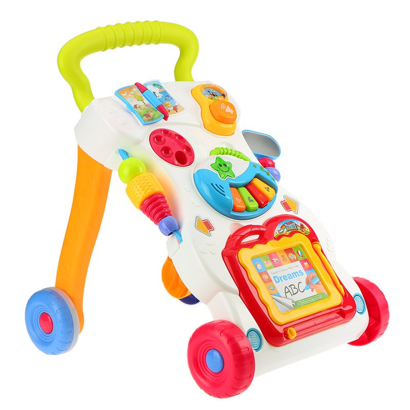 Baby Walker Multifunction Infant Stand-to-Sit Toddler Four Wheels Trolley Kids Learning Walking Toddler Toys Piano Drawing Gift