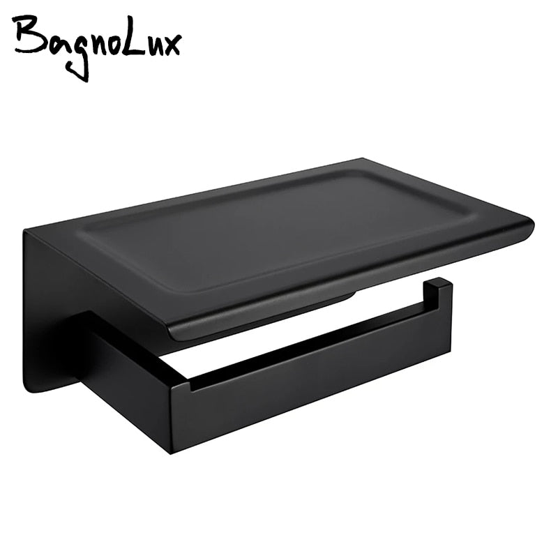 BagnoLux Stainless Steel Stowage Black Polished Chrome Simple And Beautiful Wall-mounted Bathroom hardware Toilet paper holder