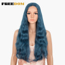 FREEDOM Synthetische Spitzeperücken Lange Natürliche Welle 30 Zoll Omber Blue Rainbow Color Pink Hair Perücken Hitzebeständige Faser Cosplay Perücken