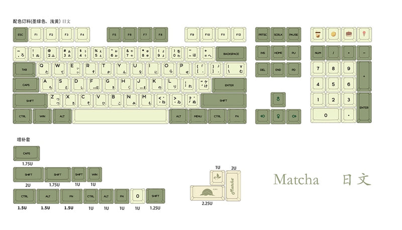 XDA V2 Matcha Green Tea Dye Sub Keycap Set dickes PBT für Tastatur gh60 Poker 87 tkl 104 ansi xd64 bm60 xd68 xd84 xd96 Japanisch