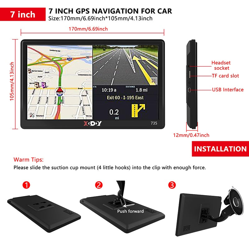 XGODY, pantalla HD de 7 pulgadas, navegador para coche, GPS para vehículo, 8GB, navegación GPS para coche, indicaciones de voz, navegación para camiones, mapa gratuito de América 2022