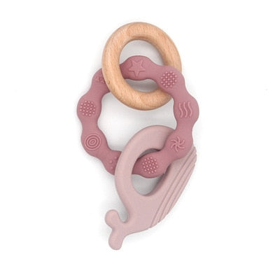 1PC Silicone Teether Baby Rudder Shape Wooden Teether Ring Kid Gift Food Grade Silicone Children&