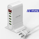 USLION USB-Ladegerät mit 5 Anschlüssen, HUB, Multi-USB-Ladestation, Dock, Desktop, Wand, Zuhause, LED-Anzeige, universelle neue Ladegeräte, EU-US-UK-Stecker