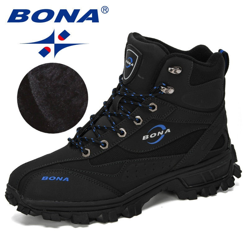 BONA, nuevos diseñadores, zapatos de cuero de acción, zapatos de escalada y pesca, zapatos de hombre para exteriores, botas altas de invierno para hombre, cómodas de felpa