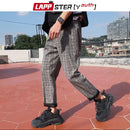 LAPPSTER-Youth Streetwear Black Plaid Pants Men Joggers 2022 Mens Straight Harem Pants Men Korean Hip Hop Trousers Plus Size