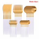 Western Cutlery Set 30 Piece Tableware Set Stainless Steel Dinnerware Black Spoon Fork Knife Dinner Set Complete Home Flatware