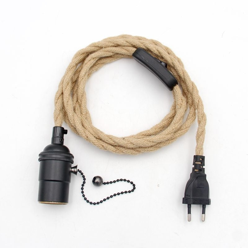 Kits de cable de luz colgante Vintage de 110V-250V con enchufe europeo cuerda de yute de cáñamo Cable trenzado Industrial Loft E27 lámparas colgantes