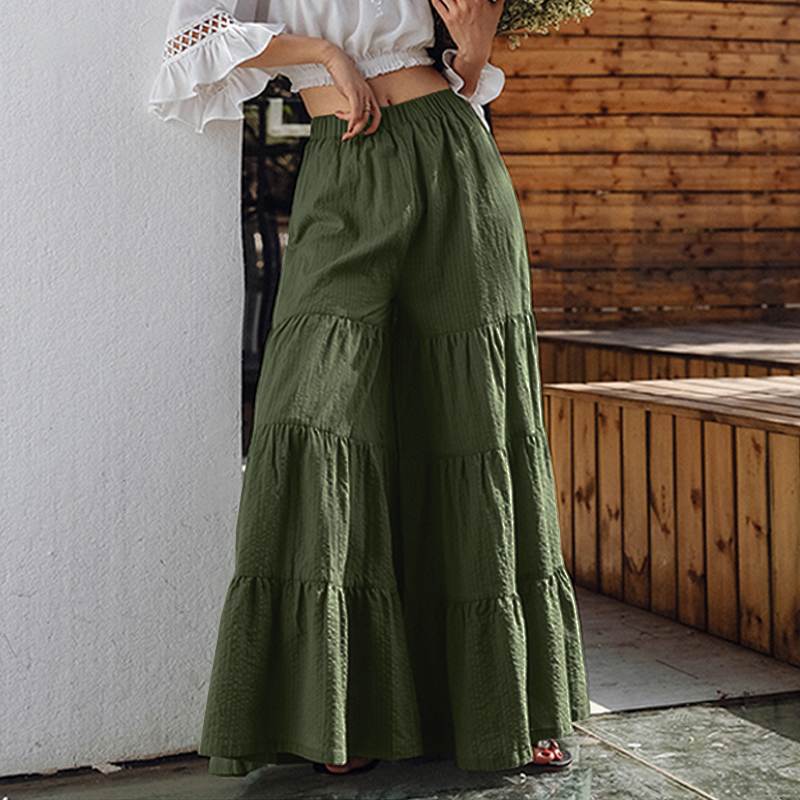 Pantalones de pierna ancha Vintage para mujer ZANZEA 2022 pantalones sólidos Casual cintura elástica pantalón largo Palazzo nabo femenino