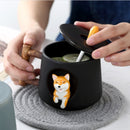 Lindo Animal de dibujos animados Shiba Inu Taza de cerámica hombres y mujeres creativos pareja con tapa cuchara agua potable taza de café