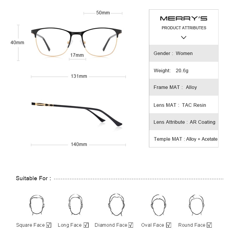 MERRYS, diseño Retro, ojo de gato, montura de gafas para mujer, gafas de moda para mujer, gafas graduadas para miopía, gafas ópticas S2113