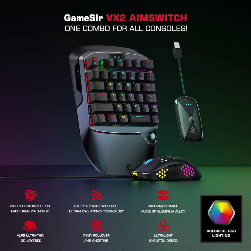 GameSir VX2 AimSwitch Tastatur-Maus und Adapter-Set für Xbox Series X, PlayStation 4, PS4, Nintendo Switch-Videospielkonsole