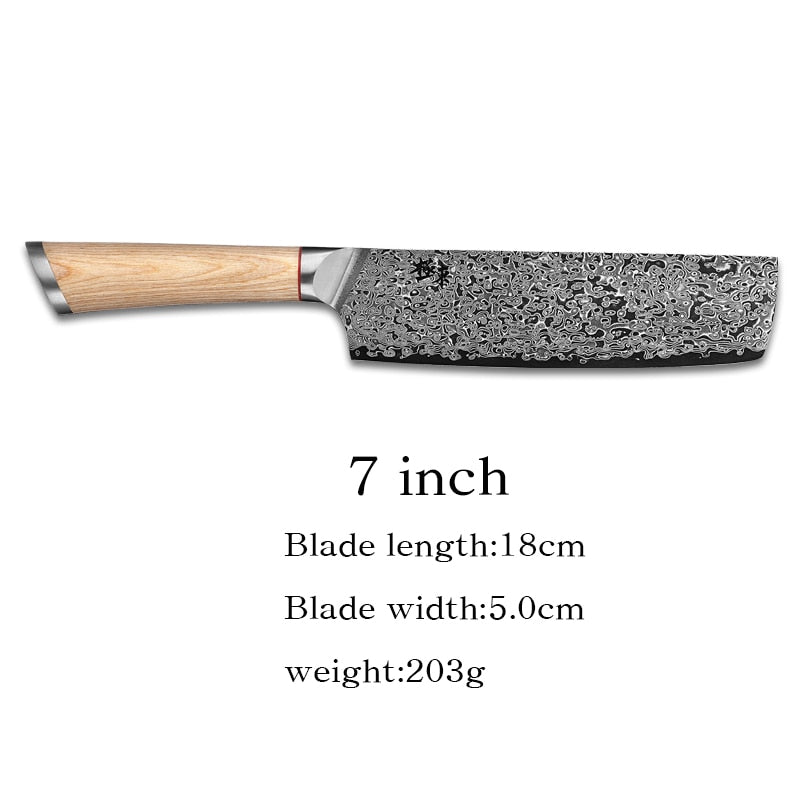 Acero de 67 capas V oro 10 Damasco cuchillo de cocina chef Gyuto Santoku Cleaver Paring Steak Slicing Utility Deshuesado Salmón