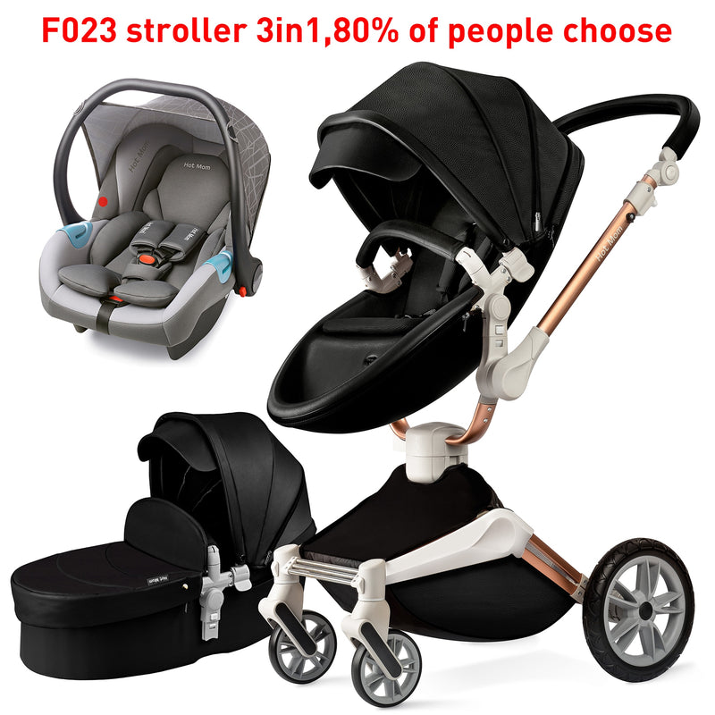 Hot Mom Baby Stroller 3 in 1 travel system with bassinet and car seat，360° Rotation Function children stroller,Luxury Pram F023