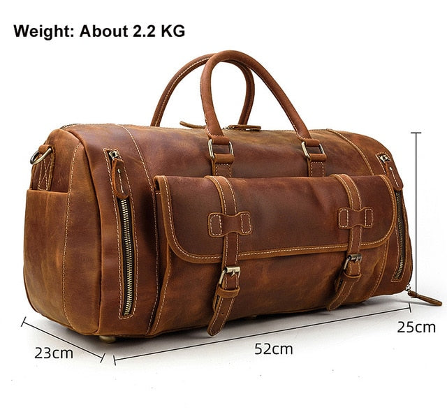 Vintage Crazy Horse leather Travel Bag With Shoe Pocket 20 inch big capacity Real Leather Weekend luuage Bag large Messenger Bag