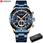 Curren Herrenuhr Blaues Zifferblatt Edelstahlband Datum Herren Business Herrenuhren Wasserdicht Luxus Herren Armbanduhren für Herren