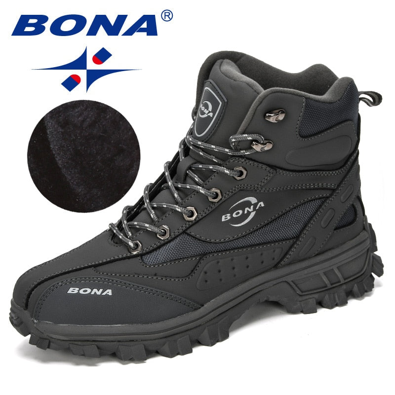 BONA New Designers Action Leather Shoes Climbing &amp; Fishing Shoes Men Outdoor Shoes Man High Top Winter Boots Plush Comfy